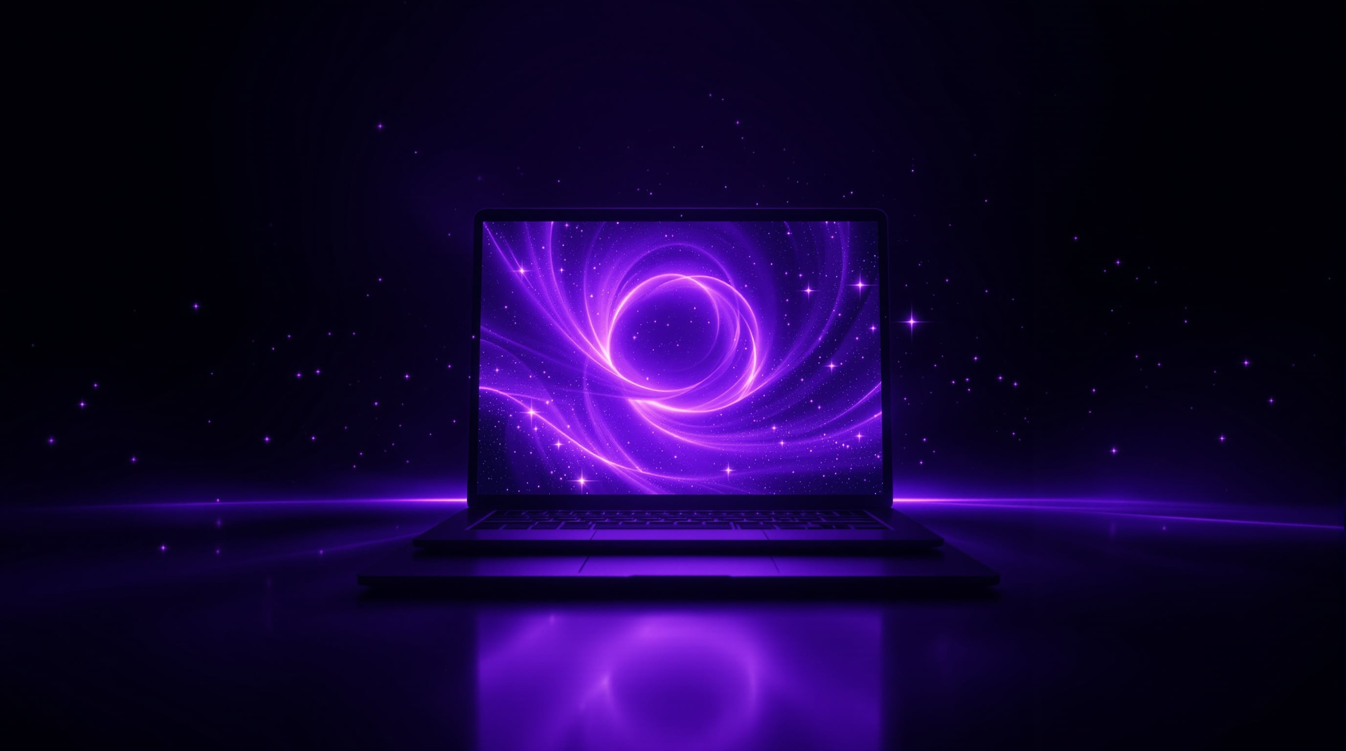 Laptop emitiendo luz púrpura representando las sesiones de video guiadas